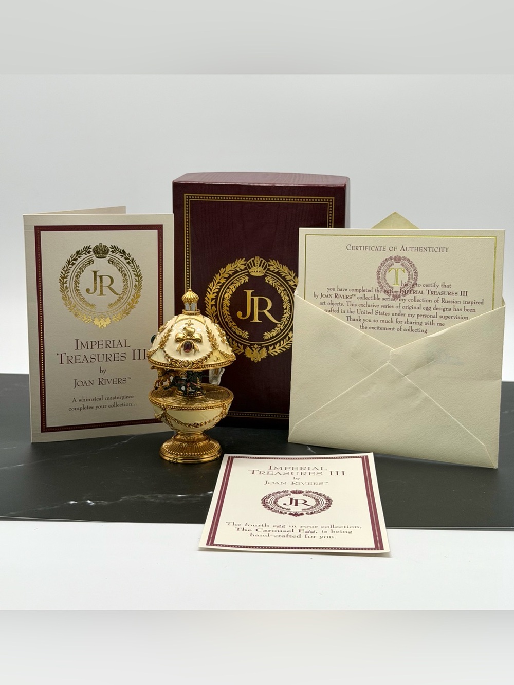 Joan Rivers Imperial Treasures III Carousel Egg Trinket Box Gold Metal Boxed